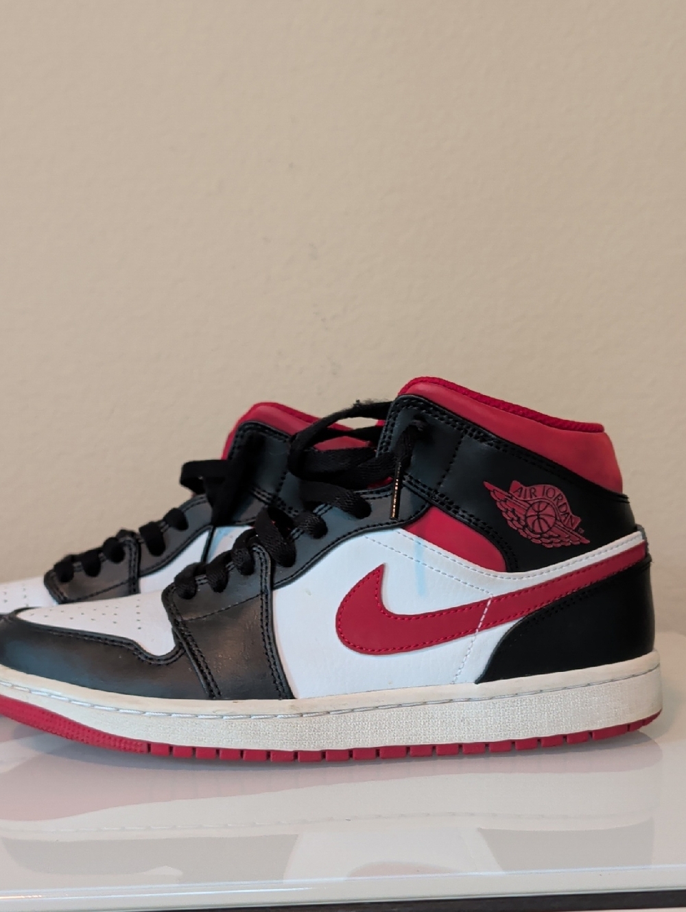 Nike Air Jordan 1 Mid Black White Red High-Top Sneakers